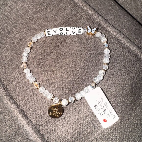 BNWT Little Words Project “Evolve” White Beaded Butterfly Bracelet - Picture 3 of 4